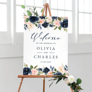 Poster Aquarelle Blush et Fleurs de marine Mariage Bienve