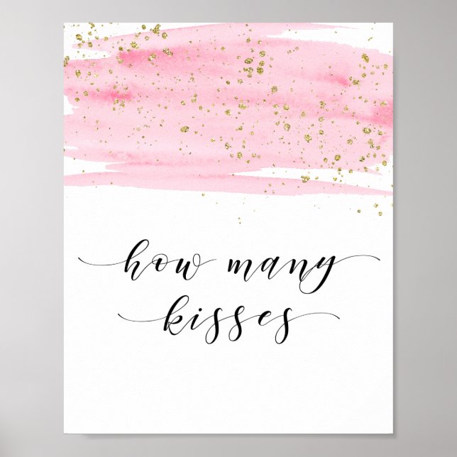 Poster Aquarelle Blush & Gold Combien de baisers (Devant)