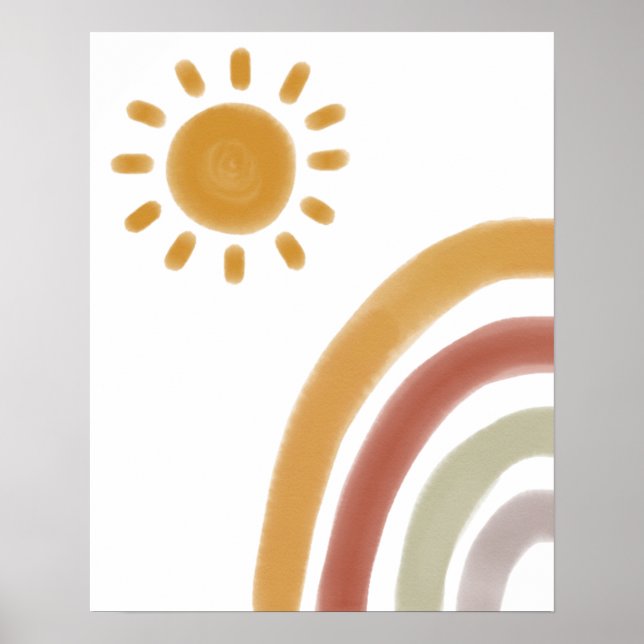 Poster Aquarelle Boho arc-en-ciel et soleil (Devant)