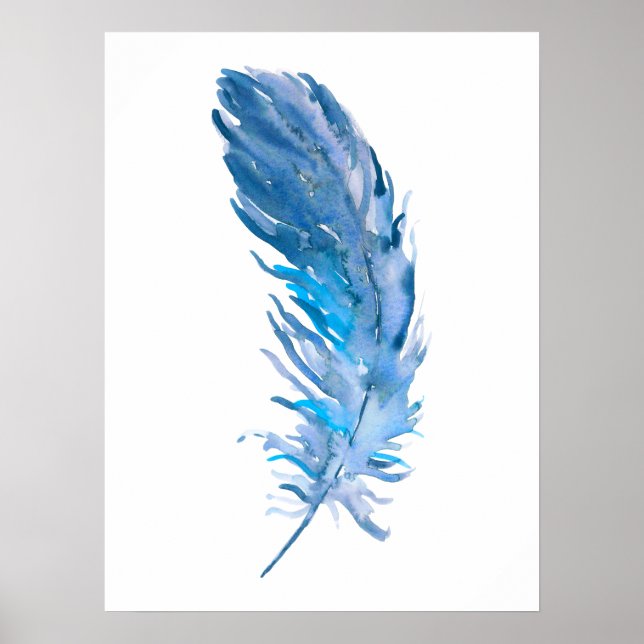 Poster Aquarelle Boho Blue Feather Print (Devant)