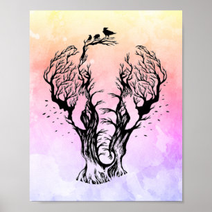 Poster Aquarelle Boho Forest Elephant