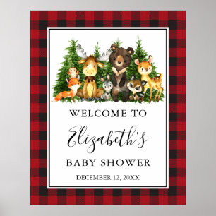 Poster Aquarelle Bois Animaux Baby shower Plaid