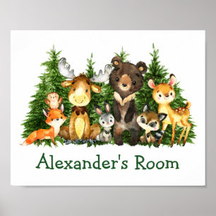 Poster Aquarelle Bois Animaux Forêts Arbres