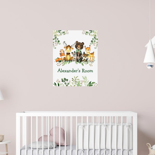 Poster Aquarelle Bois Forêt Animaux Bow Végétation (Pépinière 2)