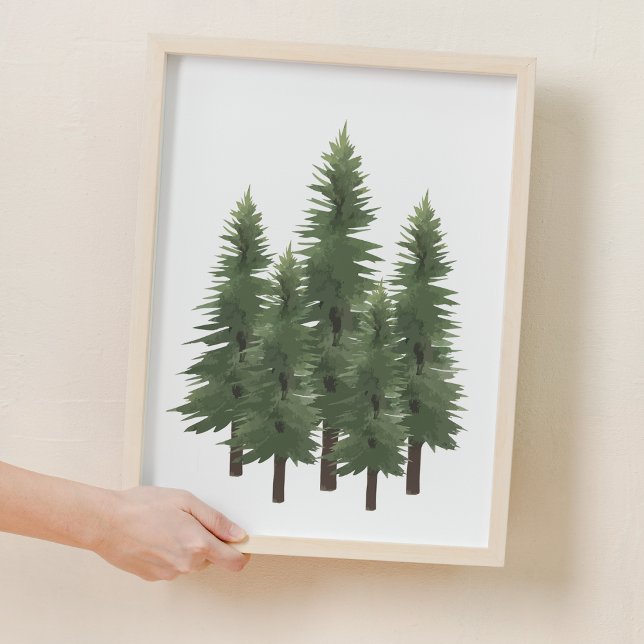 Poster Aquarelle Bois Nature Pin Arbre Nourriture Décor (Watercolor Woodland Nature Pine Tree Nursery Decor)