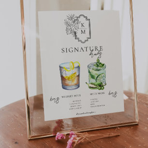 Poster Aquarelle   Boisson Signature de la Mariée & du Ma