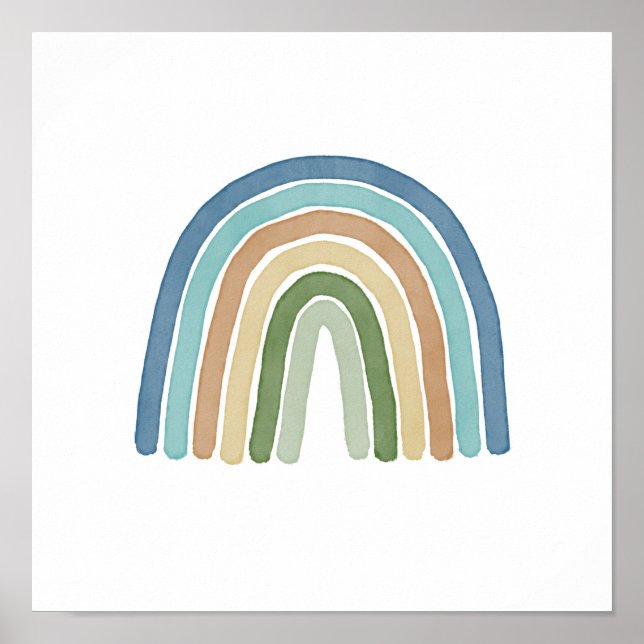 Poster Aquarelle Bosphérique simple bleu arc-en-ciel (Devant)