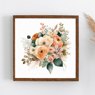 Poster Aquarelle botanique florale terracotta à la crème
