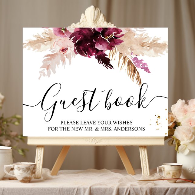 Poster Aquarelle Bourgogne Blush rose et rouge Floral (Créateur téléchargé)