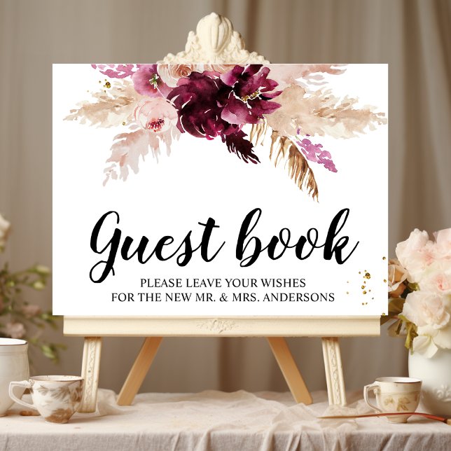 Poster Aquarelle Bourgogne Blush rose et rouge Floral (Créateur téléchargé)