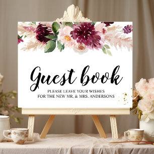 Poster Aquarelle Bourgogne Blush rose et rouge Floral