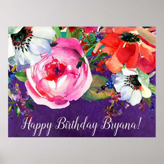 Poster Aquarelle brillante Floral Purple Chic Party Banni (Devant)
