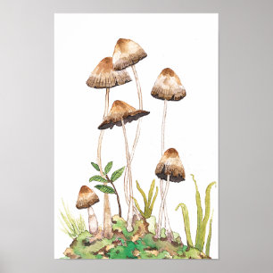 Poster Aquarelle Brown de champignons forestiers