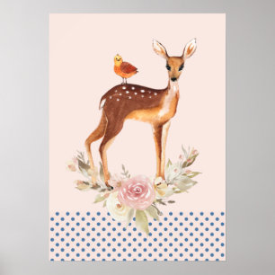 Poster Aquarelle Brown mignonne Cerf Élégance rustique