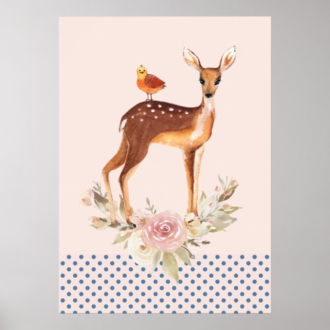 Poster Aquarelle Brown mignonne Cerf Élégance rustique (Devant)