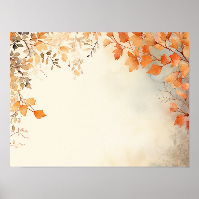 Poster Aquarelle Brûlé Orange Feuilles d'automne (Devant)