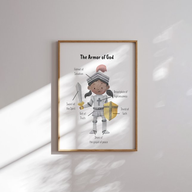 Poster Aquarelle brune peau fille l'armure de Dieu imprim (Créateur téléchargé)