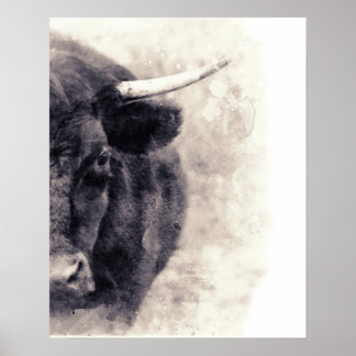 Poster Aquarelle Bull Art Abstrait