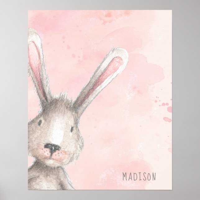 Poster Aquarelle Bunny Rabbit nom personnalisé (Devant)