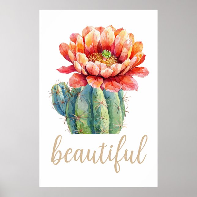 Poster Aquarelle Cactus Blossom Beau désert (Devant)