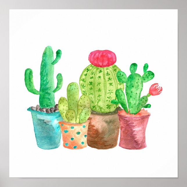 Poster Aquarelle Cactus Wall Art (Devant)