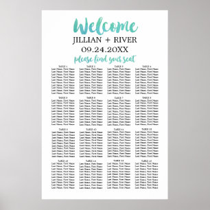 Poster Aquarelle Calligraphie Plage Mariage Carte de sièg