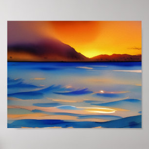 Poster Aquarelle calme de l'océan