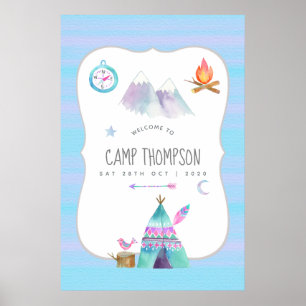 Poster Aquarelle Camping Anniversaire Fête Bienvenue