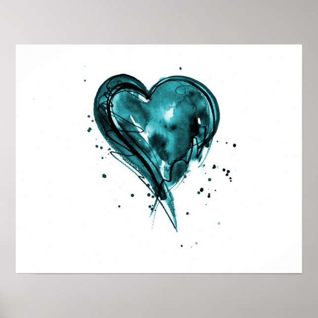 Poster Aquarelle cardiaque turquoise (Devant)