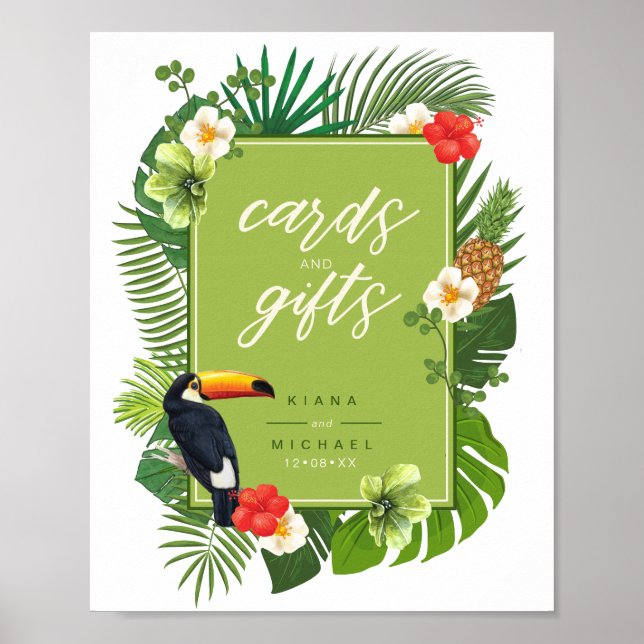 Poster Aquarelle Cartes et Cadeaux tropicaux Green ID577 (Devant)
