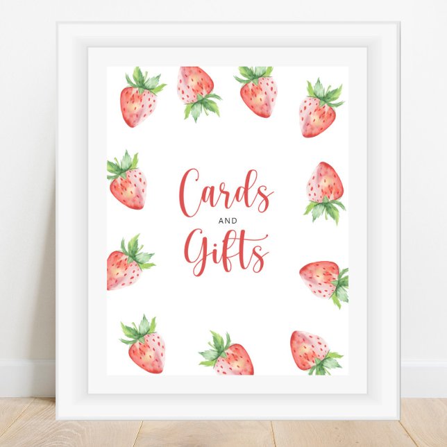 Poster Aquarelle Cartes fraises et cadeaux baby shower (Créateur téléchargé)