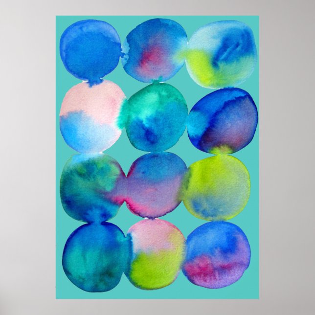 Poster Aquarelle cercle motif art abstrait couleur cool (Devant)
