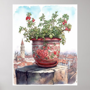 Poster Aquarelle Charming Flower Pot
