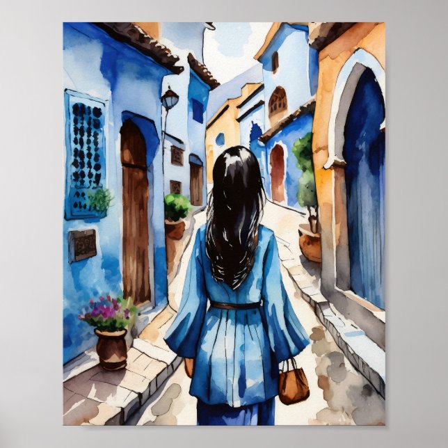 Poster Aquarelle Chefchaouen Maroc (Devant)