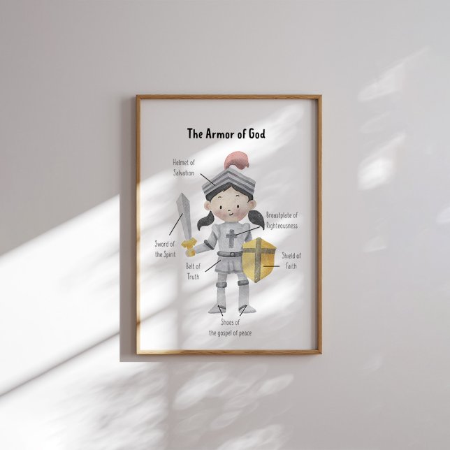 Poster Aquarelle cheveux foncé fille l'armure de Dieu imp (Créateur téléchargé)