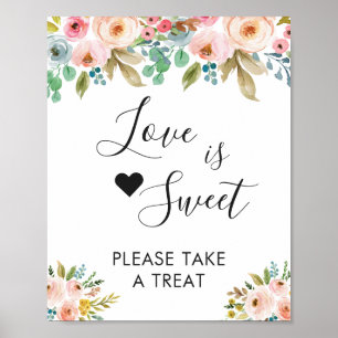 Poster Aquarelle Chic Floral Love is Sweet Dessert Bar