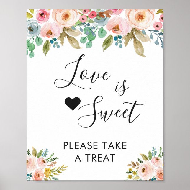 Poster Aquarelle Chic Floral Love is Sweet Dessert Bar (Devant)