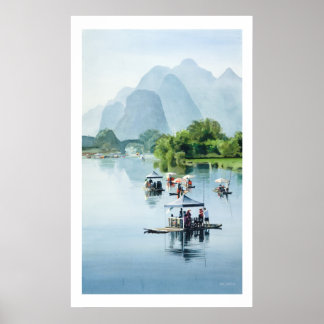 Poster Aquarelle chinoise "Bamboo Rafting to Shangri La"