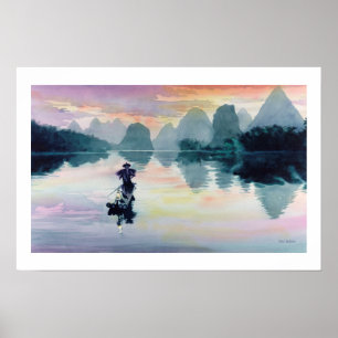 Poster Aquarelle chinoise "Cormorant Fisherman"