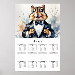 Poster Aquarelle Chipmunk Portant Tux 2025 Calendrier mur
