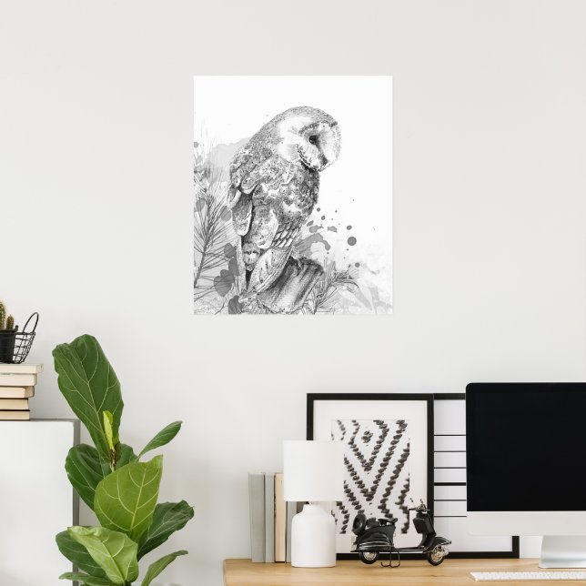 Poster Aquarelle Chouette Oiseau Faune Nature Art (Bureau à domicile)