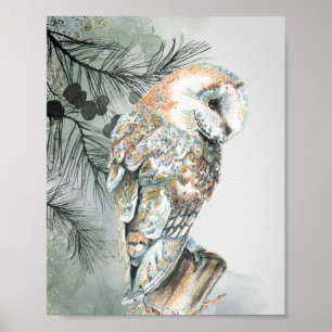 Poster Aquarelle Chouette Oiseau Nature Faune Art