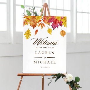Poster Aquarelle chute Feuille Automne Mariage Bienvenue