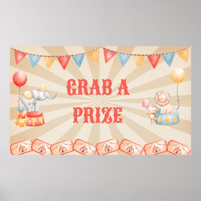 Poster Aquarelle Cirque Animaux Fête d'anniversaire (Devant)