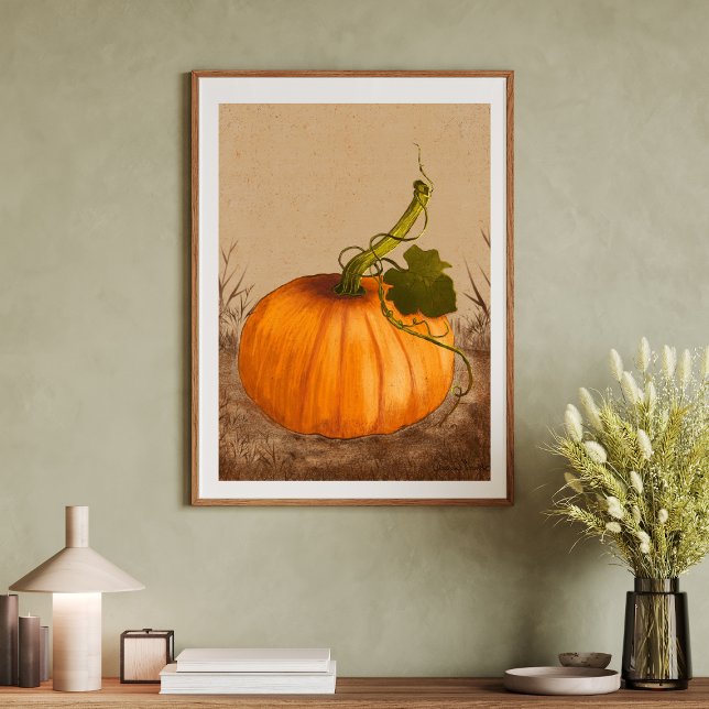 Poster Aquarelle Citrouille vintage (Original Watercolor Art. Vintage pumpkin on a rustic background.)