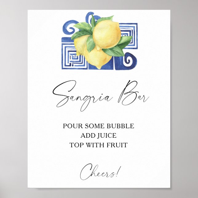 Poster Aquarelle citrus citron - barre de sangria (Devant)