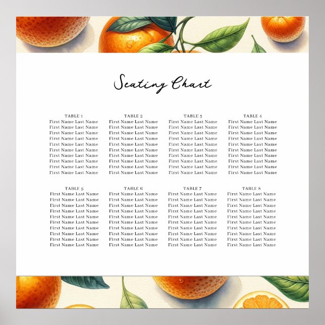 Poster Aquarelle Citrus Orange Feuille - Carte de siège (Devant)