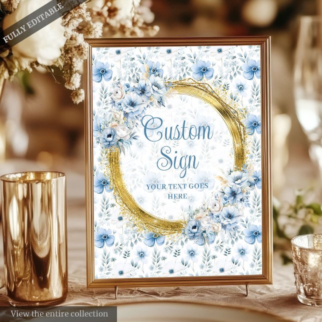 Poster Aquarelle classique Dusty Blue Gold Mariage 8x10 (Classic Watercolor Dusty Blue Gold Wedding 8x10 Poster)