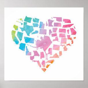 Poster Aquarelle Coeur des États-Unis