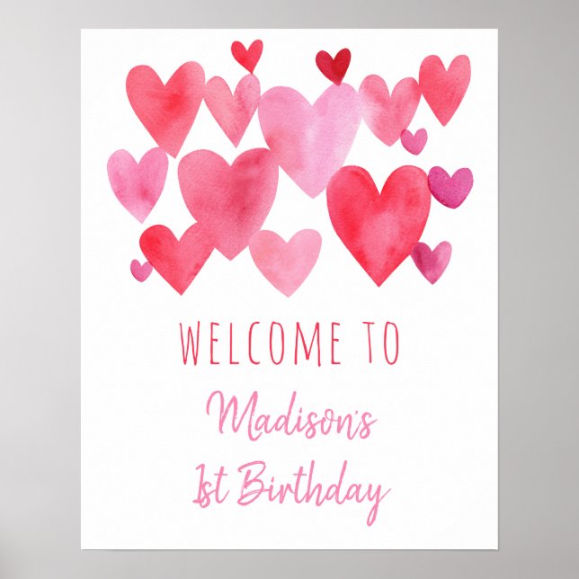 Poster Aquarelle Coeurs Anniversaire (Devant)
